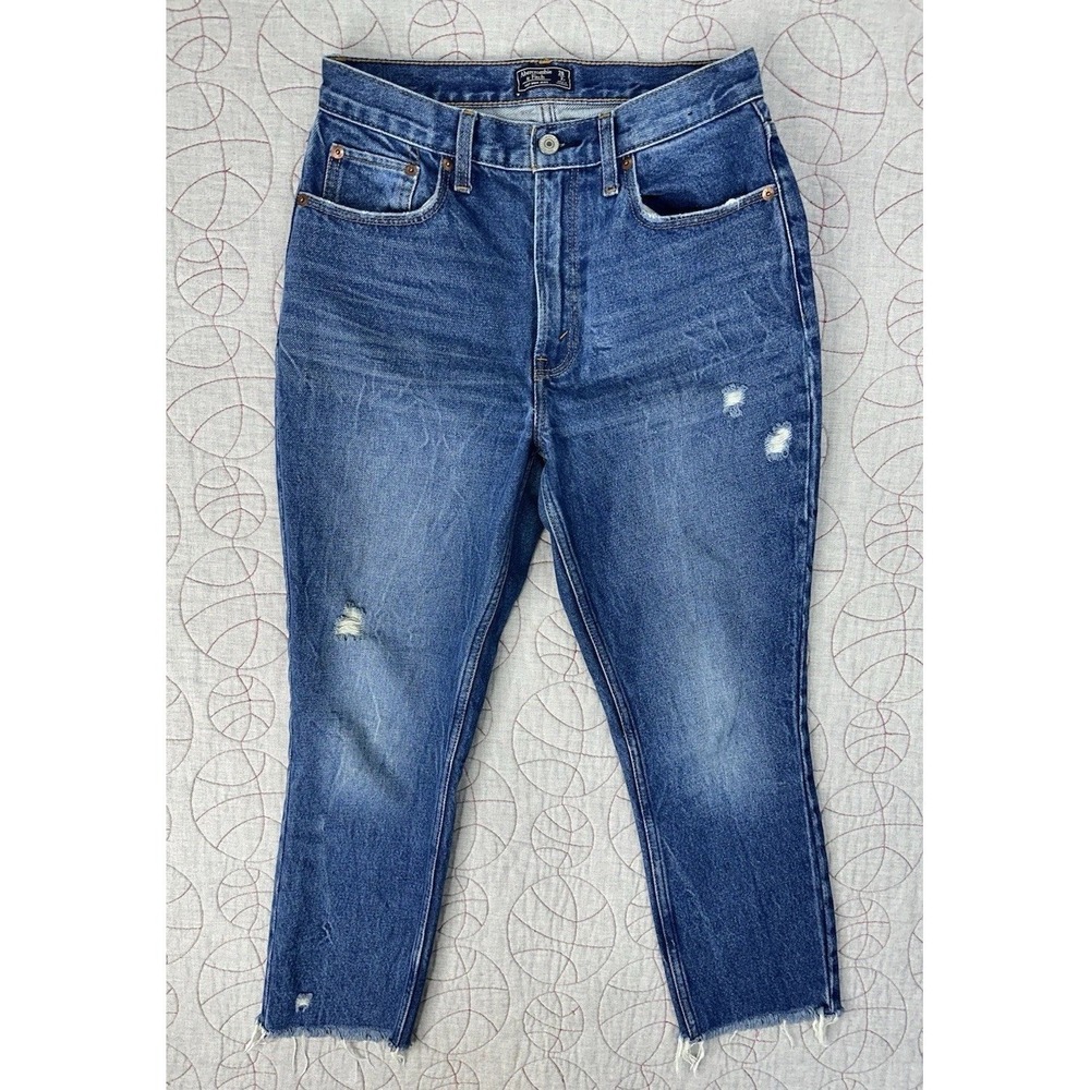 Abercrombie & Fitch‎ Mom Jean Blue Distressed Raw Hem / Women's 26/2S